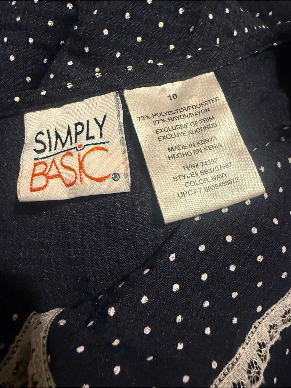 Vintage Simply Basic Girls 16 Navy Polka Dot Peter Pan Collar Maxi Dress Modest